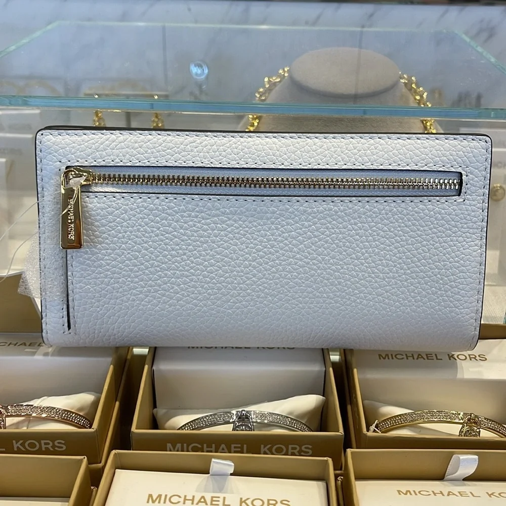Michael Kors Reed Lg Bifold Pebbled Leather Snap Wallet Card Case Optic White